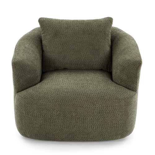 Accent Chair Swivel Barrel Chenille Green 360 Degree Pocket Spring 38 In