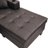 4-Seat Faux Leather Chaise Sofa with Chaise Dark Brown 96"