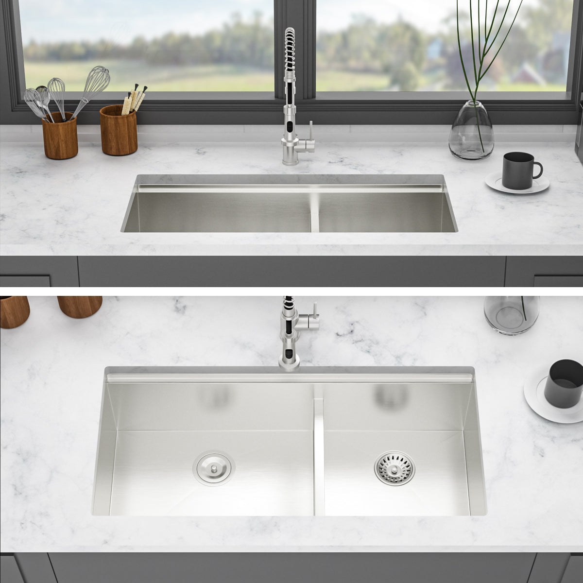 39-inch Built-in Kitchen Sink with Mixing Bowl Worktop