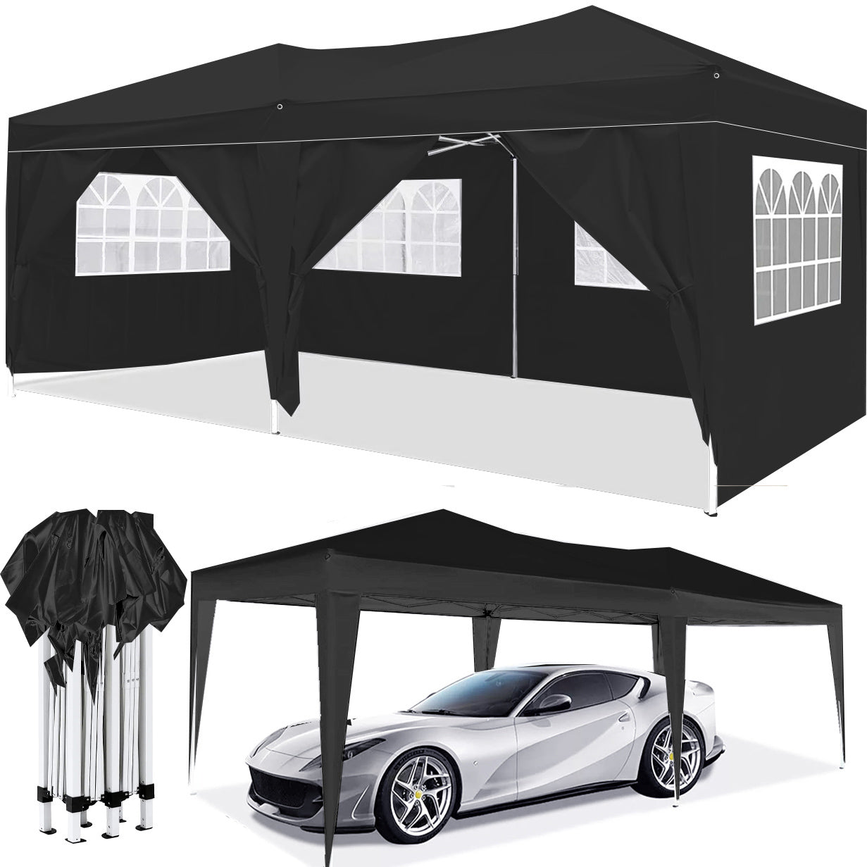 10x20Ft EZ Pop Up Canopy With 6 Removable Sidewalls Carry Bag And Weight Bags