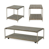 3-Piece Coffee Table and End Tables Set, Wood & Metal, Aged Graphite