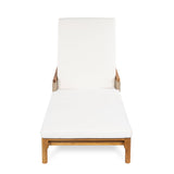 Outdoor Lounge Chair Acacia Wood Rattan Beige Cushion 4 Position