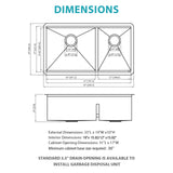 Double Bowl (60/40) Undermount Kitchen Sink- 33"x19"x10" Gunmetal Black 16 Gauge