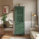63' Tall Farmhouse Vintage Decorative Cabinet with Carved Door & 3 Drawers, Free