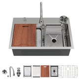 31.5" Brushed Nickel Stainless Steel Single Bowl Drop-in Kitchen Sink
