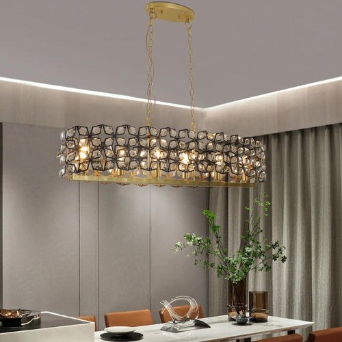 Chandelier Crystal Black Gold Geometric Modern Pendant 39 In