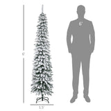 HOMCOM 6' Tall Unlit Snow Flocked Artificial Christmas Tree, Slim Pencil Xmas Tr