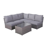 Outdoor Patio Set HDPE Wicker Gray Mix 6 Piece Modular Seats 4