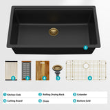 Quartz Kitchen Sink - 30" x 19" x 9.65" Black Granite Composite Workstation