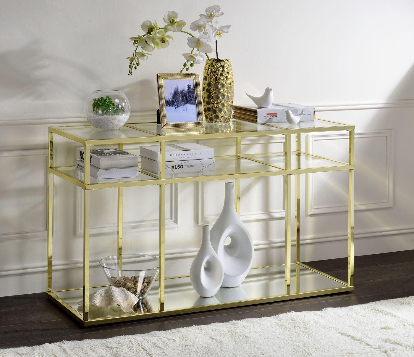 Uchenna Clear Glass & Gold Finish Sofa Table