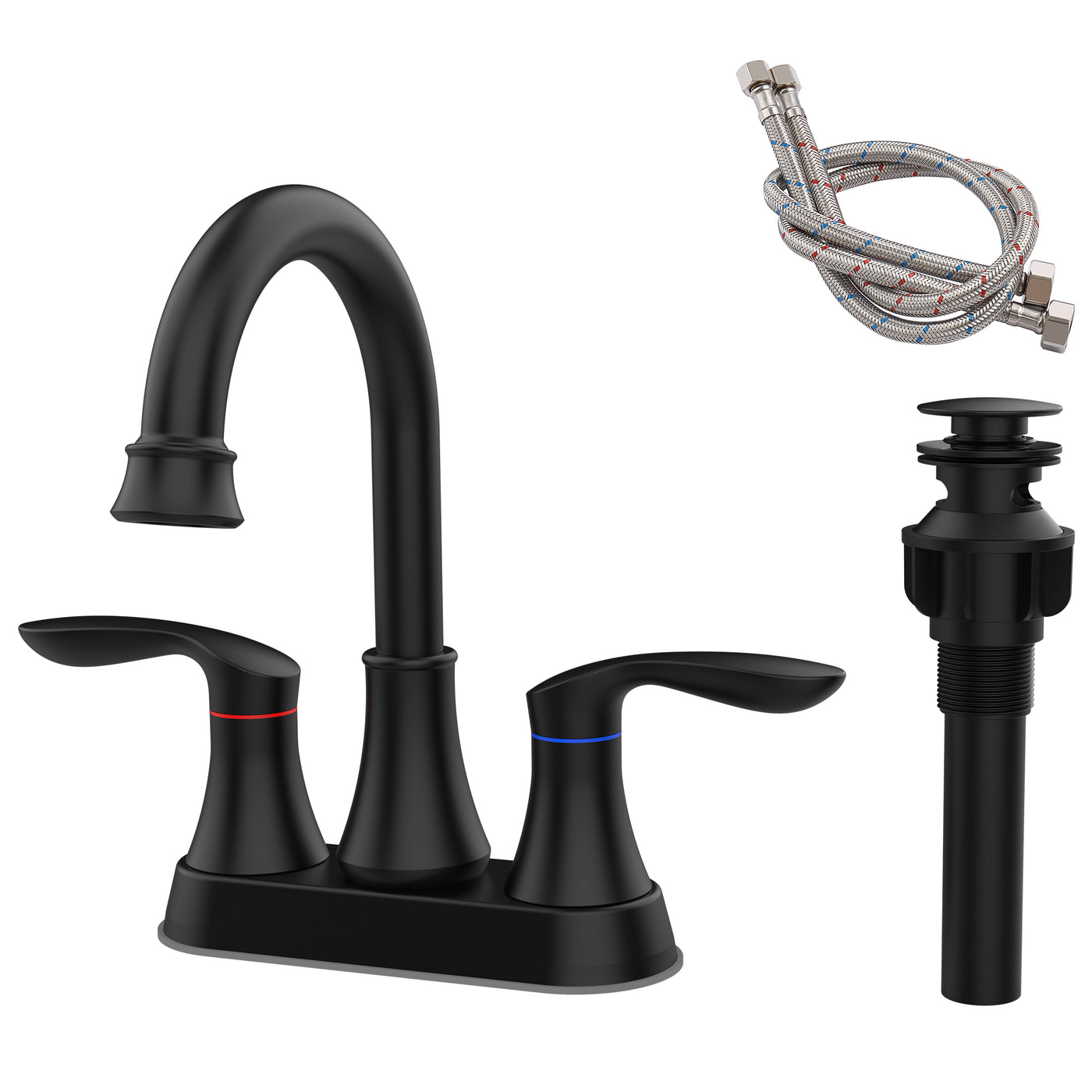 Matte Black 2-Handle High Arc Bathroom Sink Faucet 360 Swivel