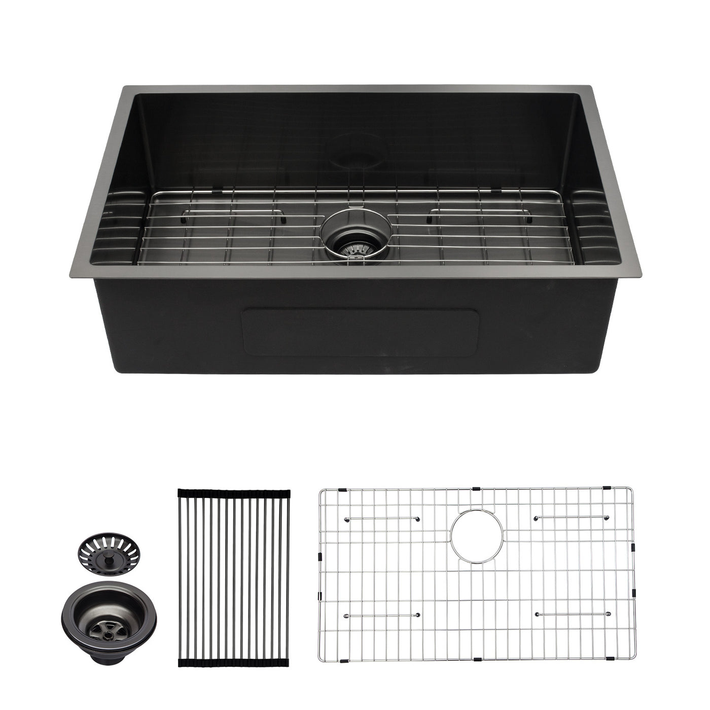 Gunmetal Black Undermount Single Bowl Kitchen Sink 33x19x10