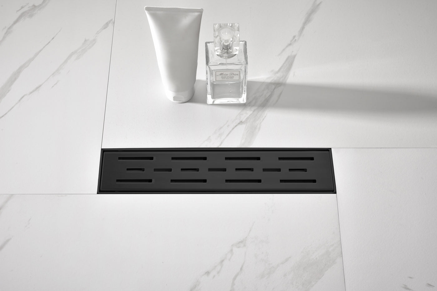 12" Linear Shower Drain, 304 Stainless Steel, Brick Pattern Grate