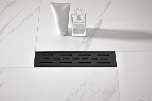 12" Linear Shower Drain, 304 Stainless Steel, Brick Pattern Grate
