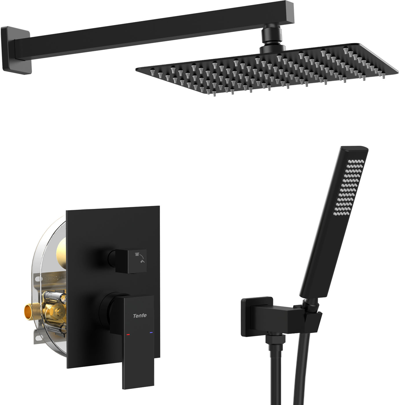 Matte Black Shower System Set w/ 10" Rain Head & Handheld