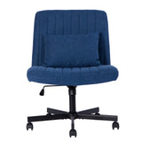 Swivel Office Chair Linen Blue Criss Cross Memory Foam 360 Degree 25.2 In