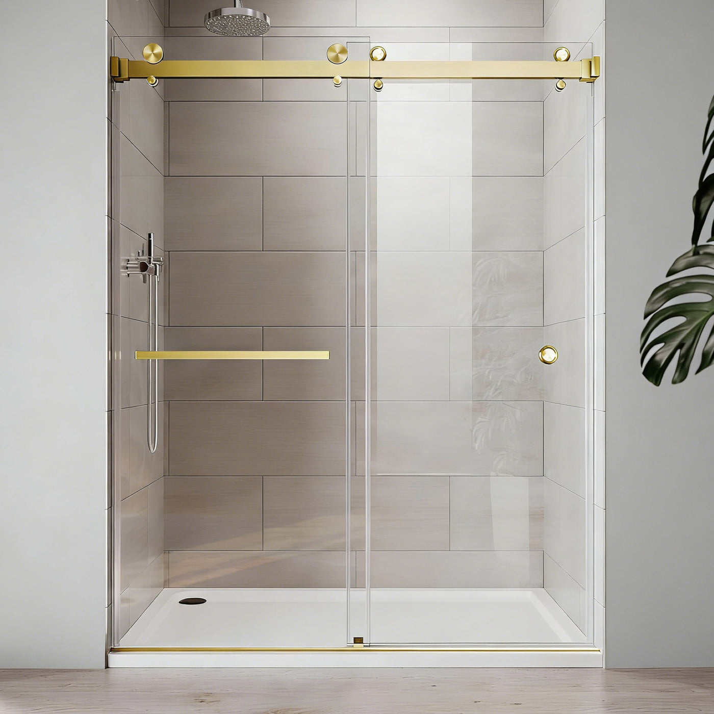 Frameless Double Sliding Shower Door 55-59"W x 72"H Brushed Gold