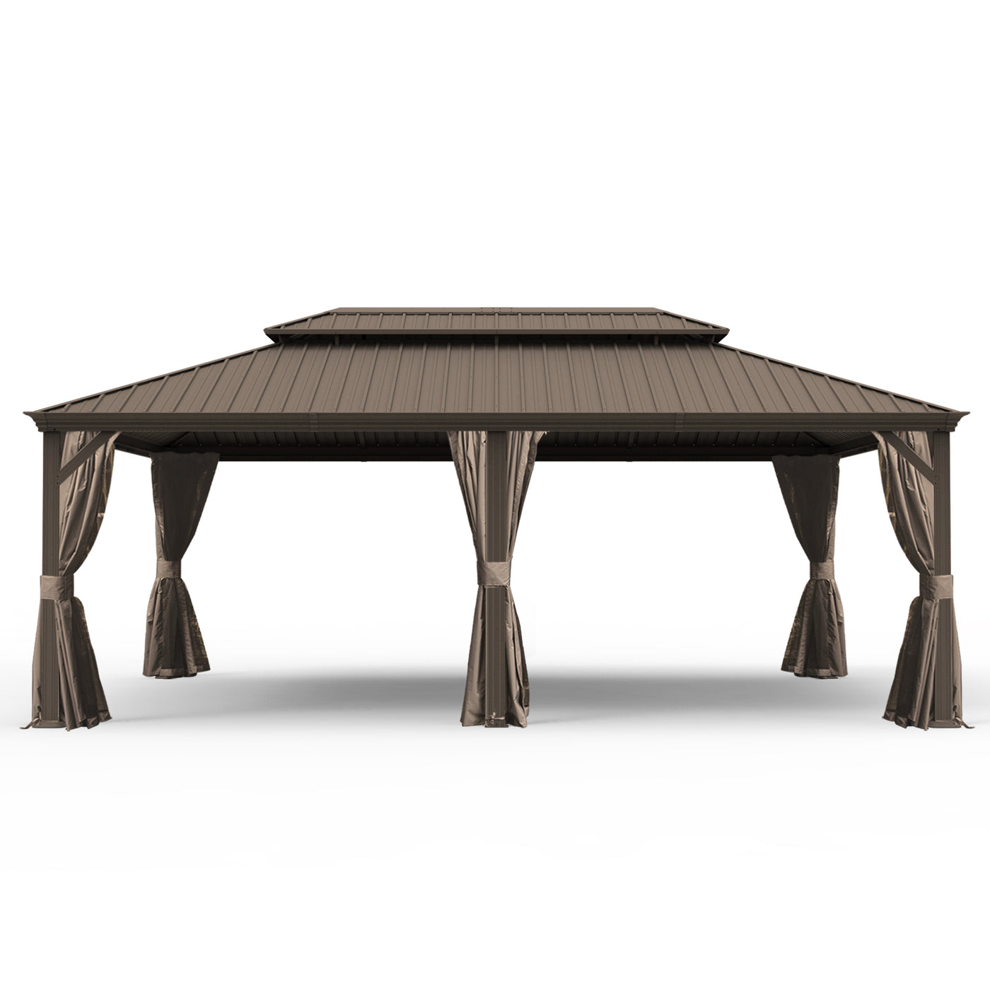14' X 24' Hardtop Gazebo with Drainage System, Brown