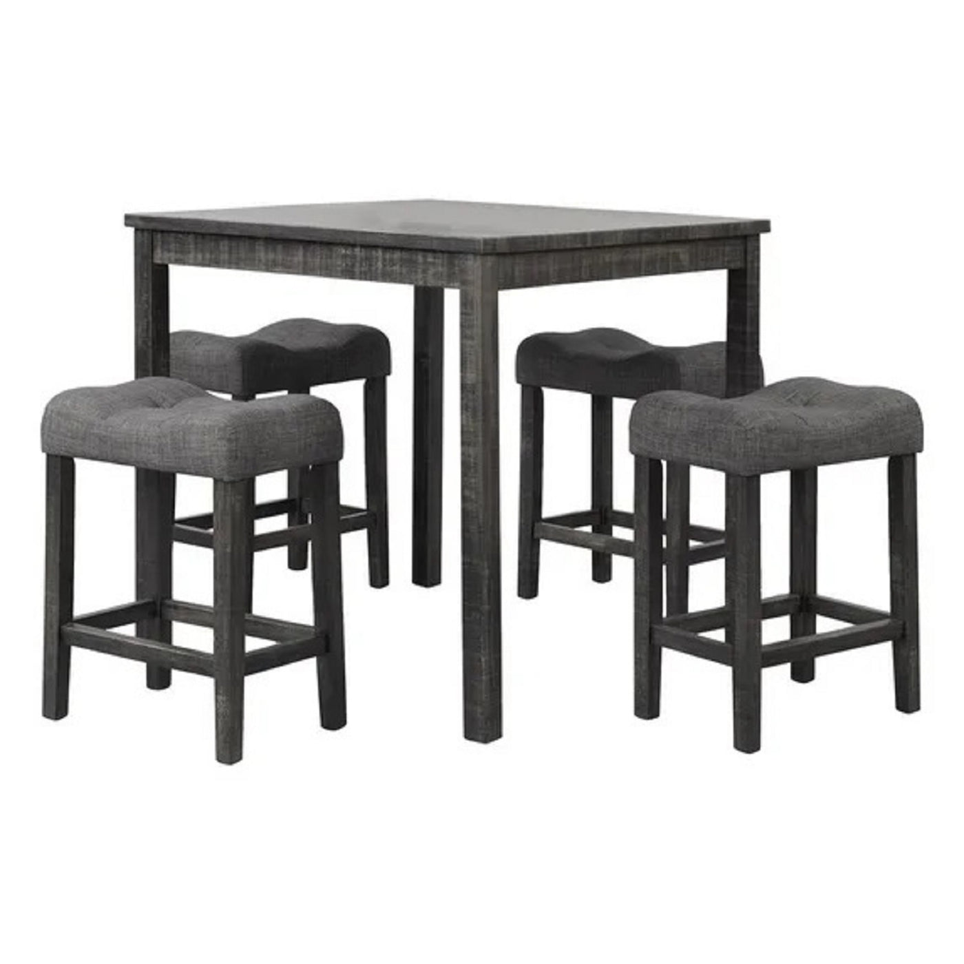 Transitional Counter Dining Set 4 Tufted Stools Charcoal