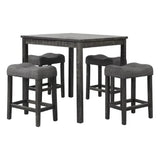 Transitional Counter Dining Set 4 Tufted Stools Charcoal