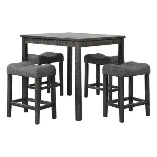 Transitional Counter Dining Set 4 Tufted Stools Charcoal