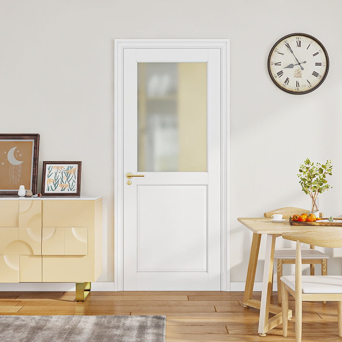 24" x 80" 1-Lite Frosted Glass Slab Door White Primed Wood