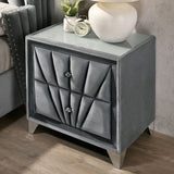 Gray Fabric Upholstered Nightstand, Chrome Legs, Bedroom Bedside Table