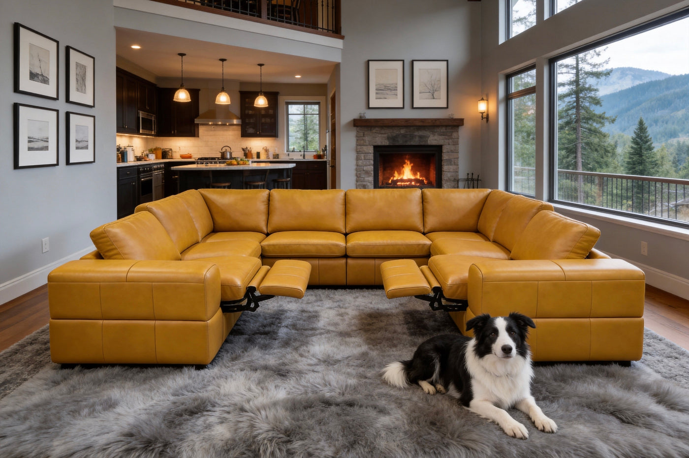 Sectional Sofa Modular Leather Match Ginger 8 Seat 2 Recliners 128 In