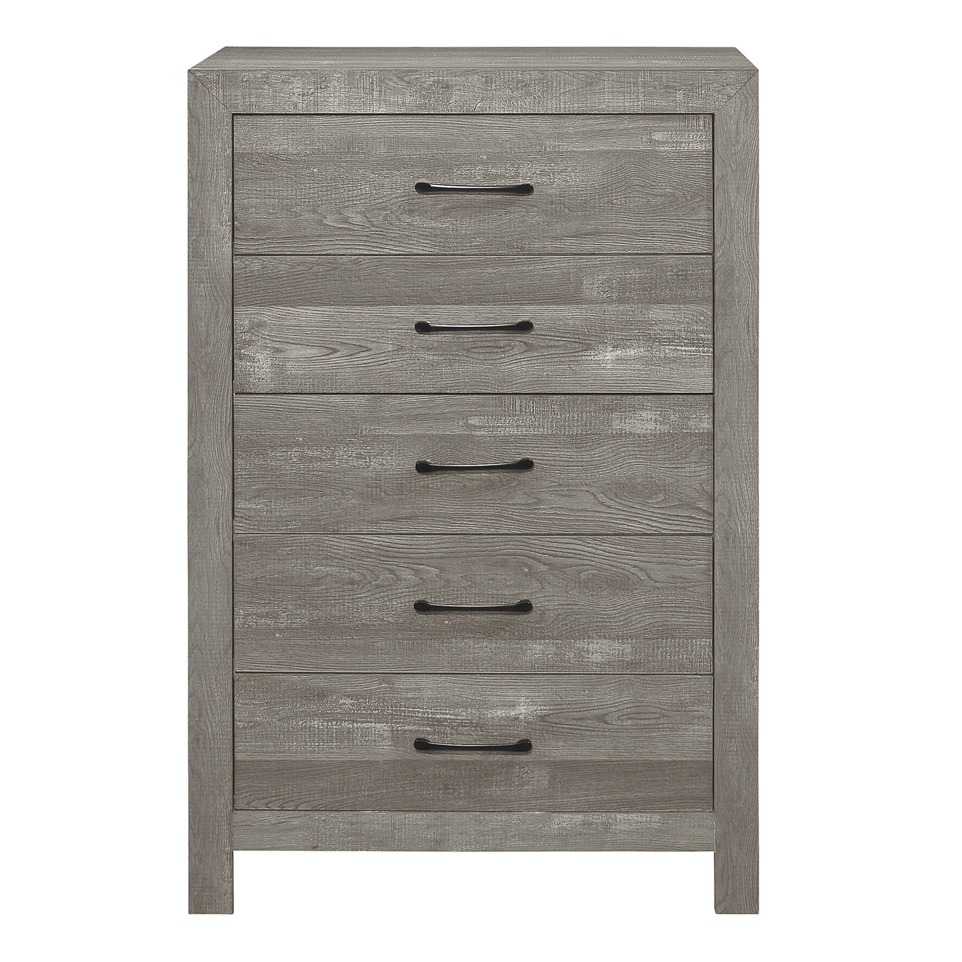 Rustic Gray Chest of Drawers with Black Metal Hardware