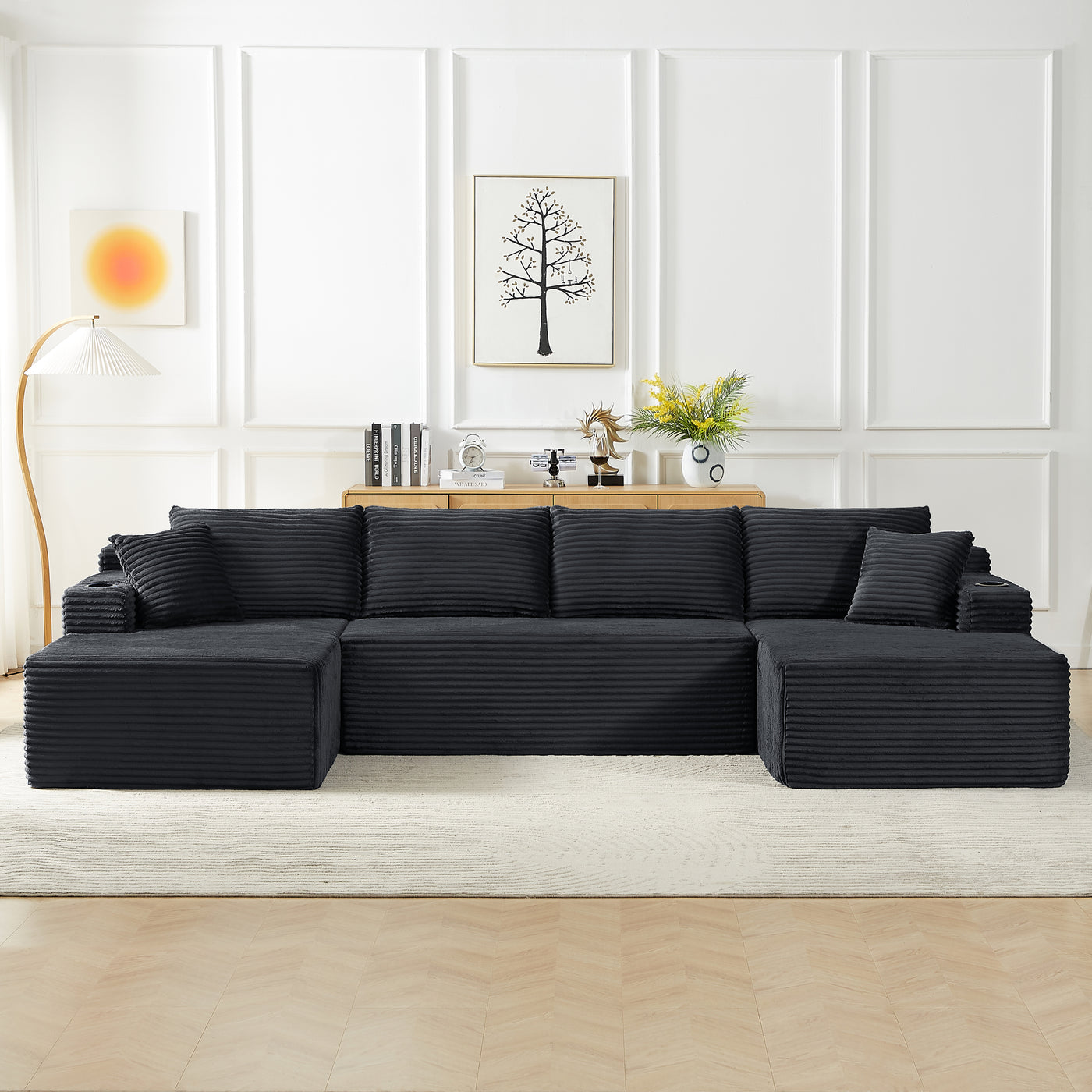Compressible U-Shaped Sectional Sofa, Corduroy Cloud Couch