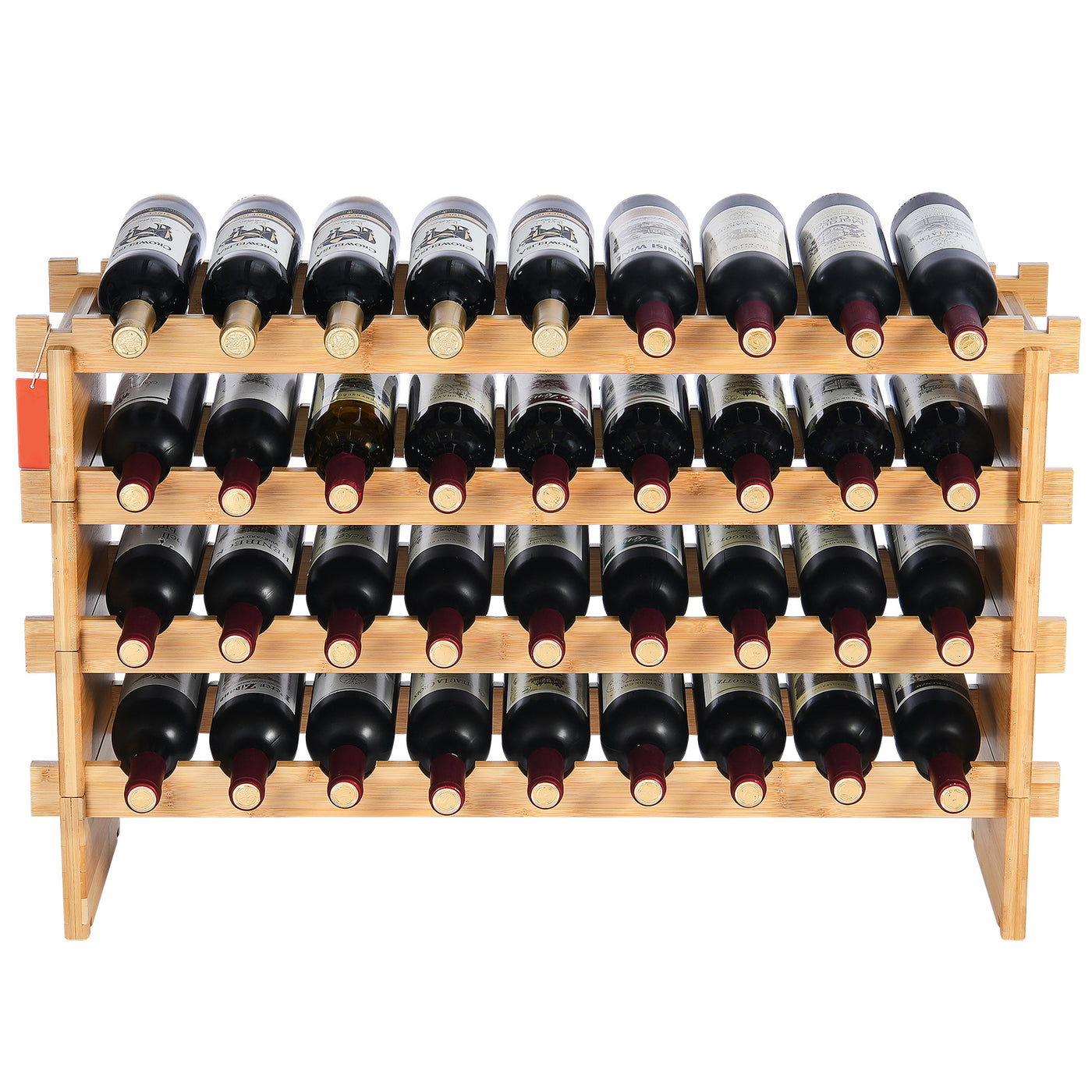 4-Tier Bamboo Wine Rack Stackable Modular 36 Bottle Display Shelf