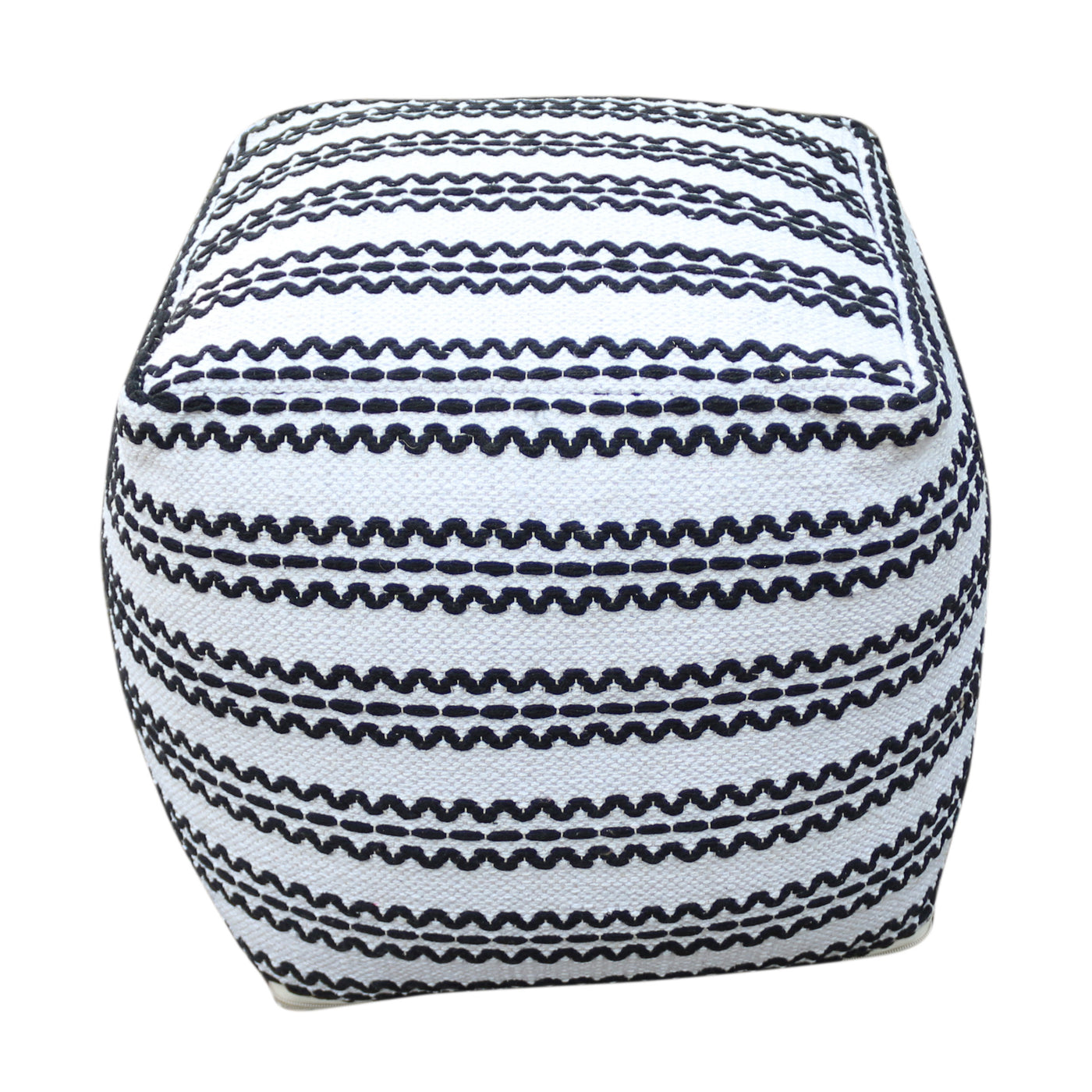 Handcrafted Cotton Pouf Ottoman 16x16x16 Black Design
