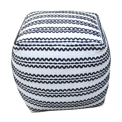 Handcrafted Cotton Pouf Ottoman 16x16x16 Black Design
