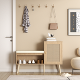2-in-1 Shoe Storage Bench, PP Rattan Shoe Cabinet with 2 Adjustable Shelves