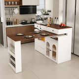 Kitchen Island with Extendable & Rotating Table, MDF with Walnut Veneer Retro De