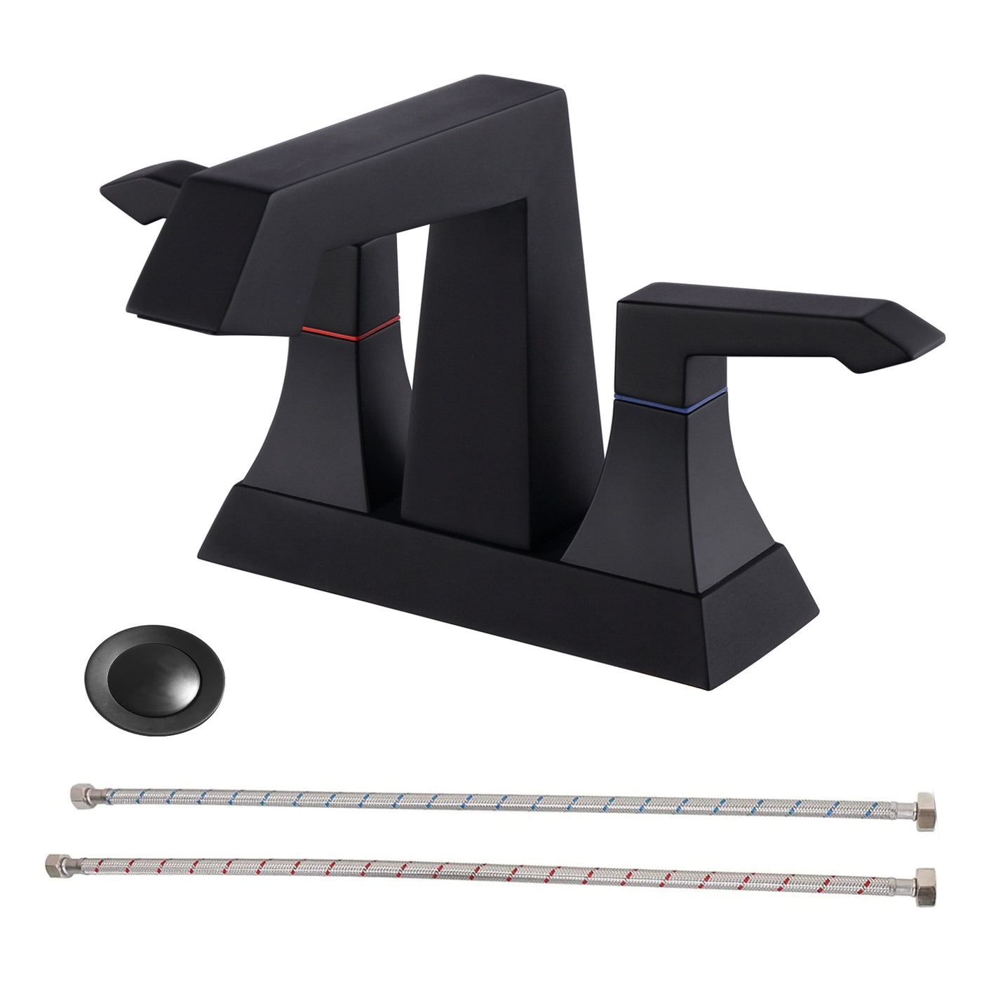2-Handle Matte Black Bathroom Faucet with Drain Supply Kits