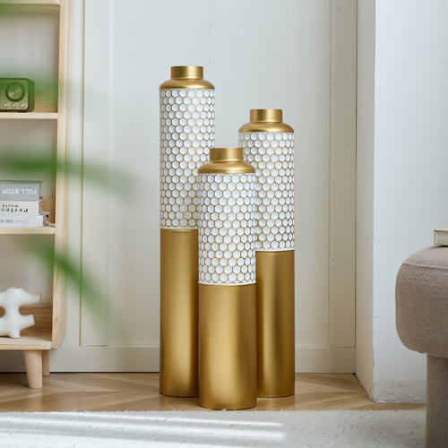 Gold Hexagonal Metal Floor Vases Set of 3, 24-32.6