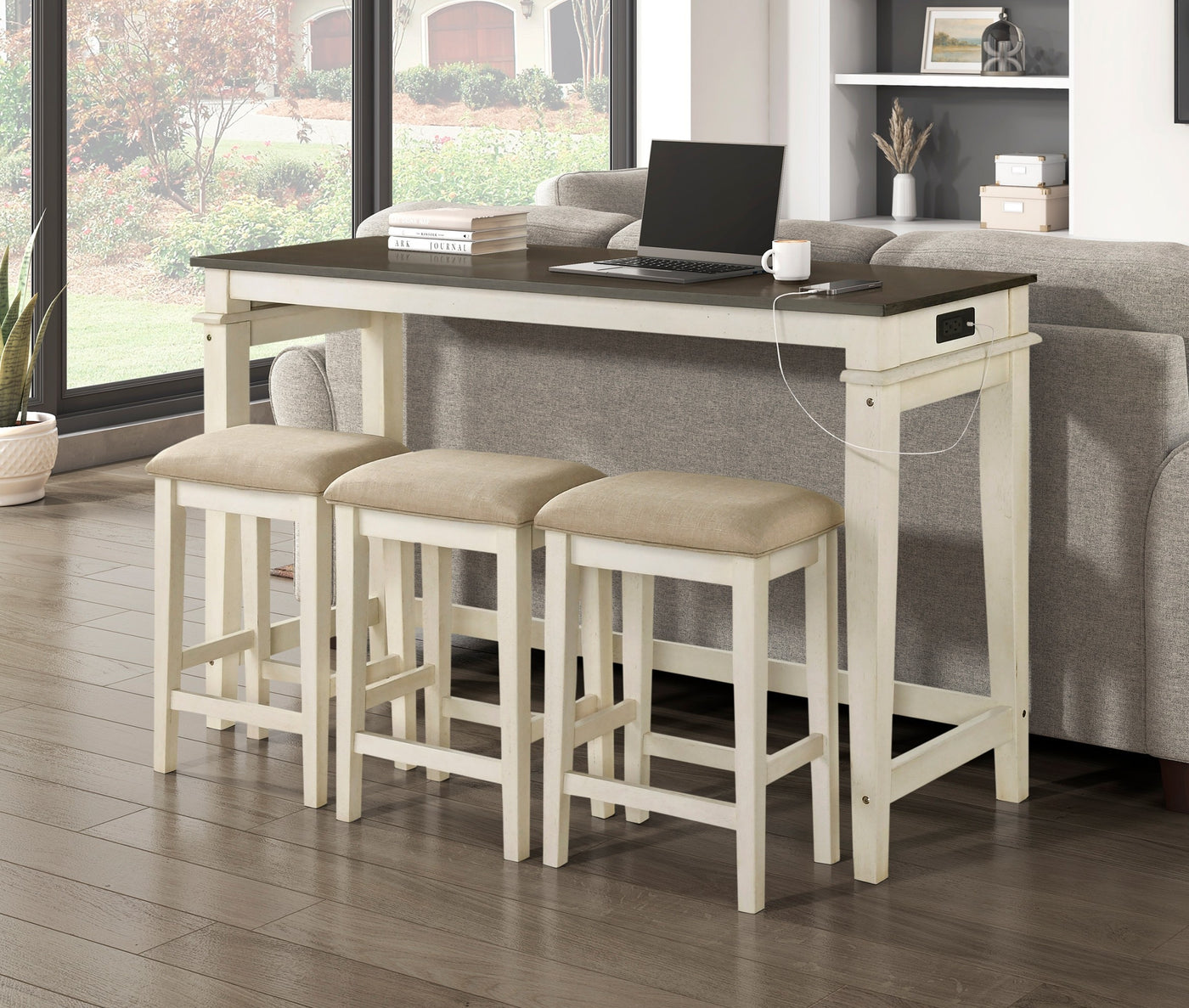 Modern Two-Tone Counter Height 4pc Dining Set USB Outlets