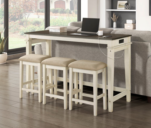 Modern Two-Tone Counter Height 4pc Dining Set USB Outlets
