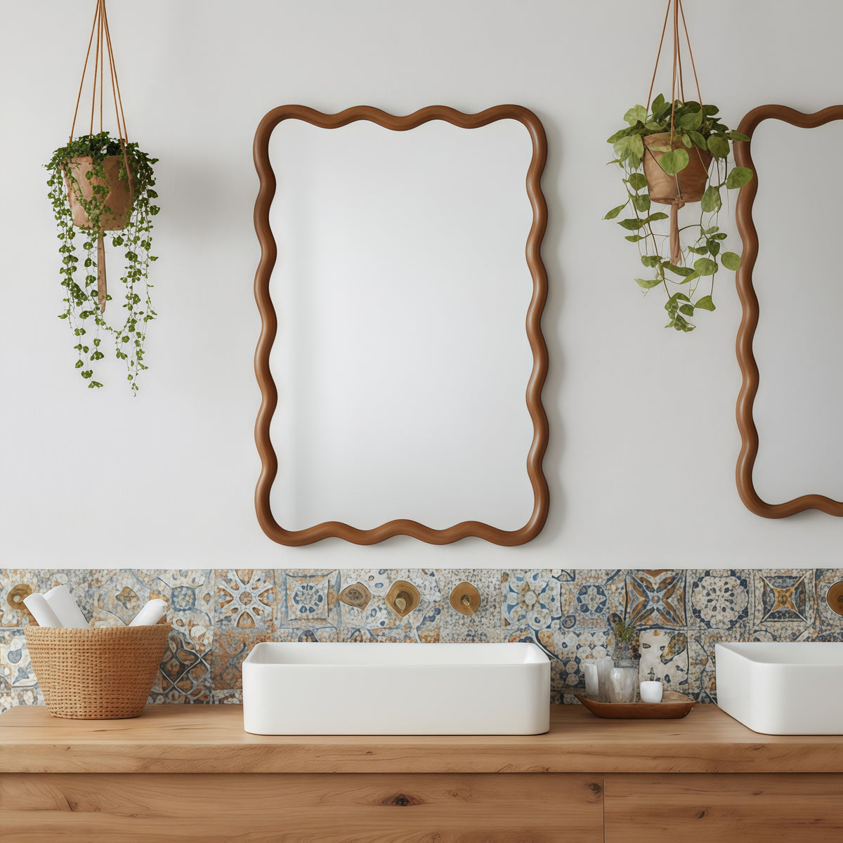 Black Walnut Color 20'x30' Wavy Rectangle Solid Wood Frame Decorative Mirror,For
