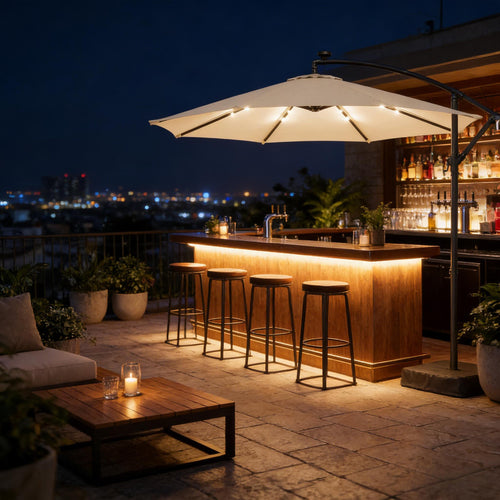 Cantilever Patio Umbrella 9.7ft Solar LED UPF 30