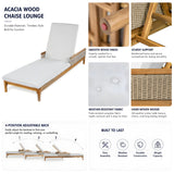 Chaise Lounge Acacia Wood Wicker Gray Cushion 4 Position 76.77in