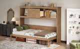 Twin Size Murphy Bed with Charging Station and Drawer in Wood Color, Solid Pine Wood + MDF