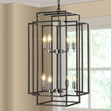 Chandelier 8-Light Black Chrome Geometric Industrial Metal Pendant 18 In