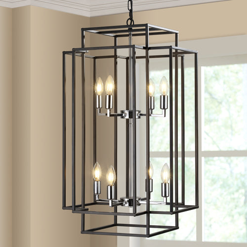 Chandelier 8-Light Black Chrome Geometric Industrial Metal Pendant 18 In