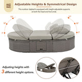 Outdoor Reclining Daybed Rattan Gray 3-Position Adjustable