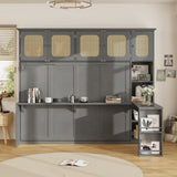Murphy Bed with Desk and Rattan Cabinets, Antique Gray