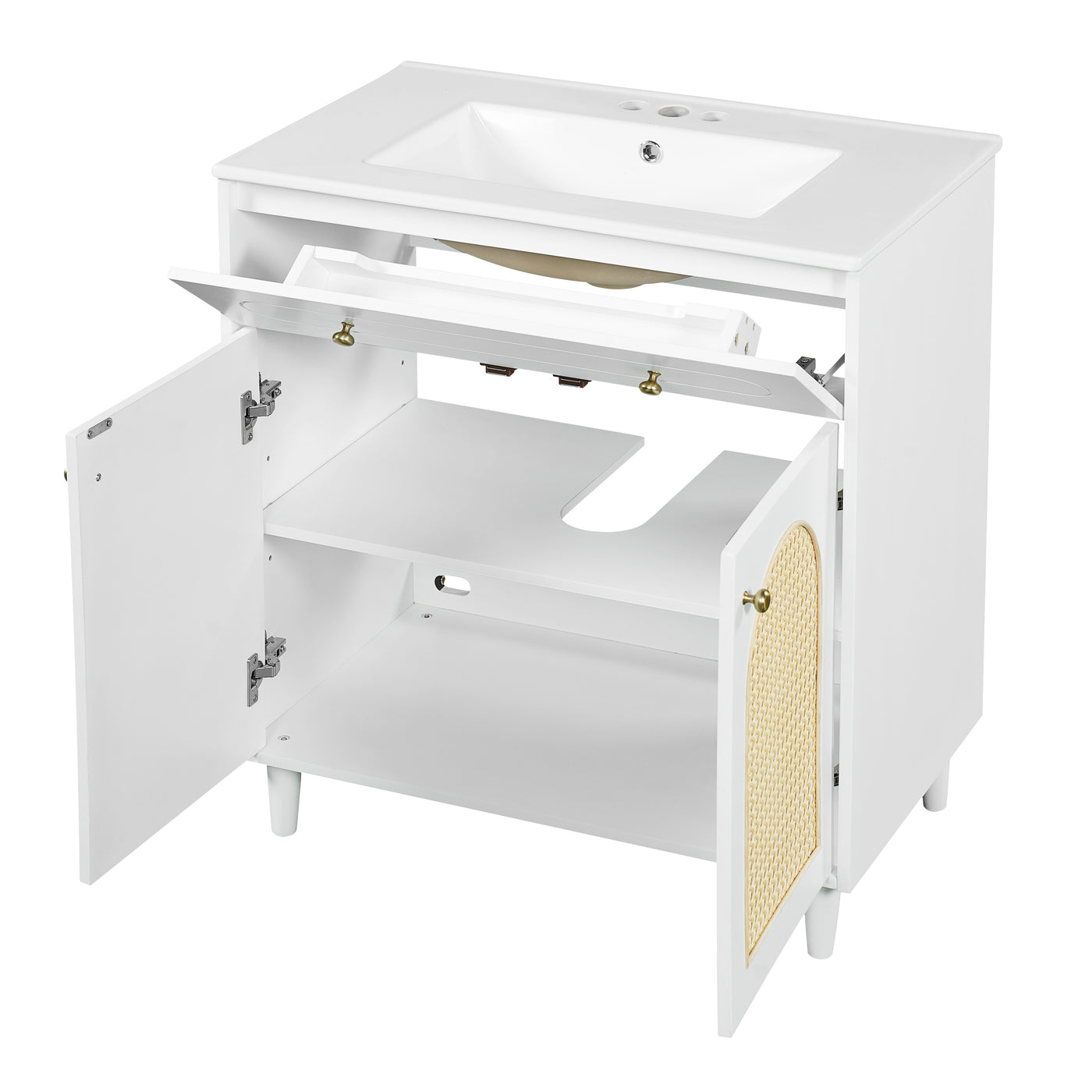 30" Modern Bathroom Vanity White Ceramic Sink Wood Cabinet