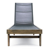 Outdoor Chaise Lounge Acacia Wood Gray Mesh Seat Weather-Resistant 78.25x24 In
