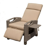 Beige Wicker Patio Recliner Chair with Cushions